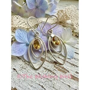 Natural Citrine Sterling Silver Dangle Earrings – Handmade – 1.5”